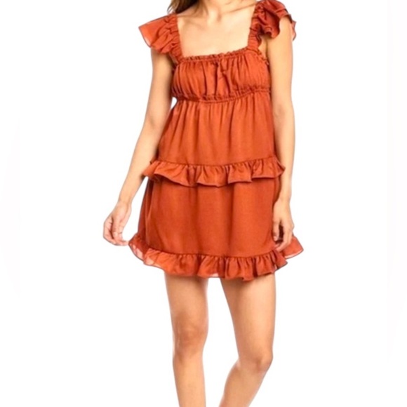 WeWoreWhat Rust Ruffle Mini DressXS-S - Picture 7 of 10